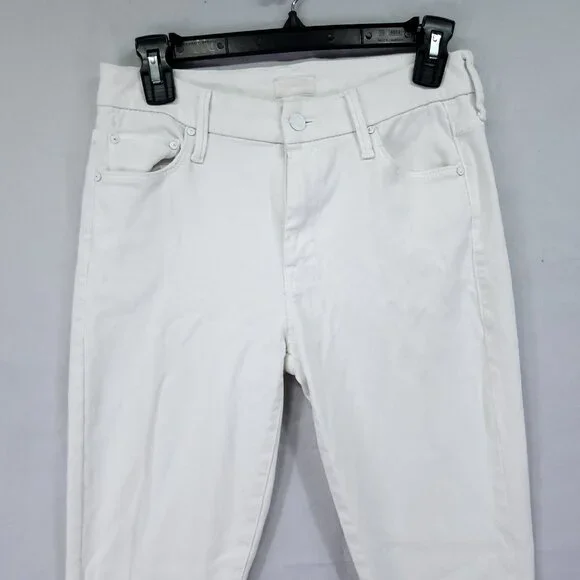 Mother Jeans Women’s 27 Mid Waisted Looker Ankle Fray Glass Slipper White